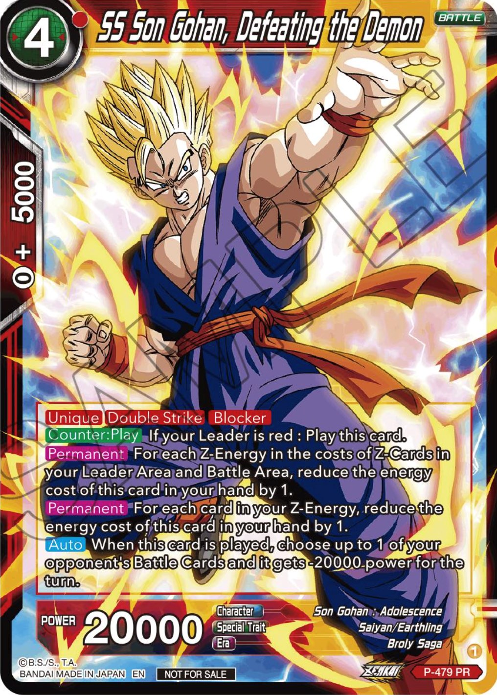 SS Son Gohan, Defeating the Demon (Zenkai Series Tournament Pack Vol.3) (P-479) [Tournament Promotion Cards] | Arkham Games and Comics