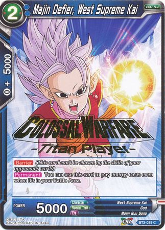 Majin Defier, West Supreme Kai (Titan Player Stamped) (BT3-039) [Tournament Promotion Cards] | Arkham Games and Comics