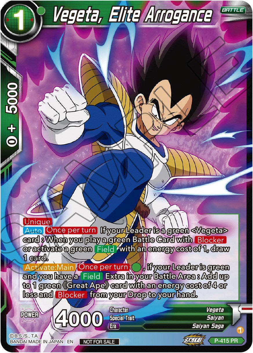 Vegeta, Elite Arrogance (Zenkai Series Tournament Pack Vol.1) (P-415) [Tournament Promotion Cards] | Arkham Games and Comics