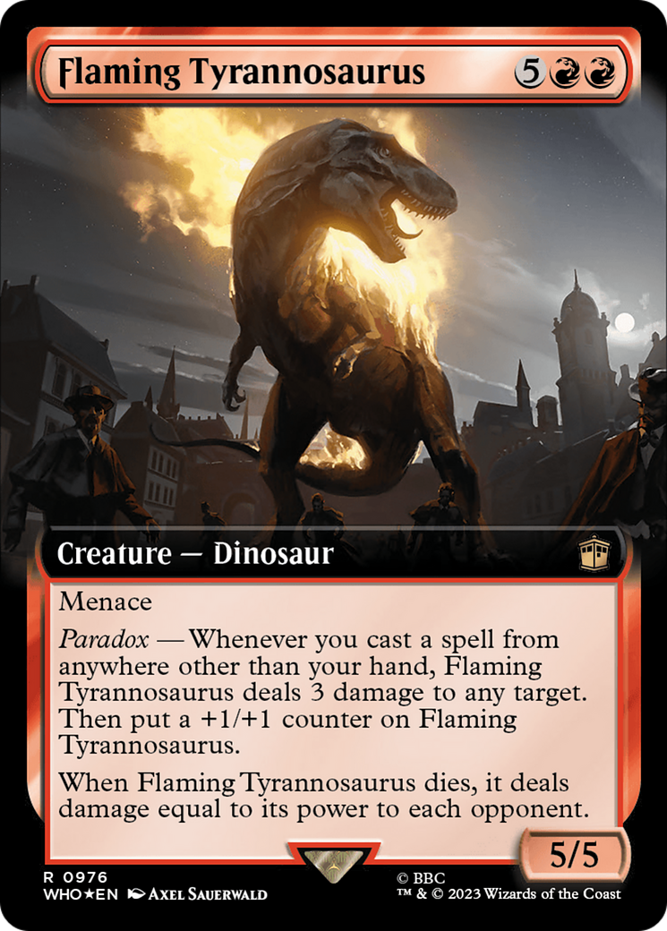 Flaming Tyrannosaurus (Extended Art) (Surge Foil) [Doctor Who] | Arkham Games and Comics