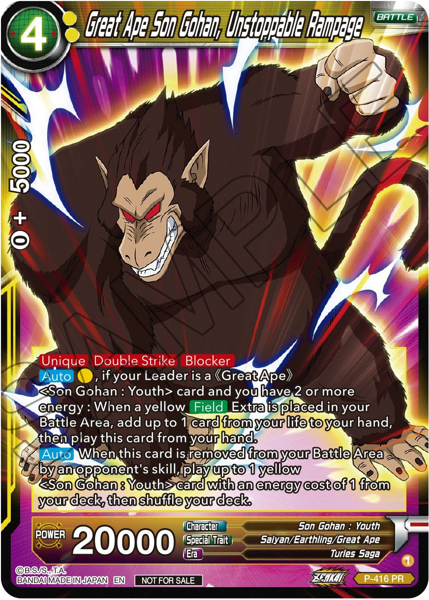 Great Ape Son Gohan, Unstoppable Rampage (Zenkai Series Tournament Pack Vol.1) (P-416) [Tournament Promotion Cards] | Arkham Games and Comics