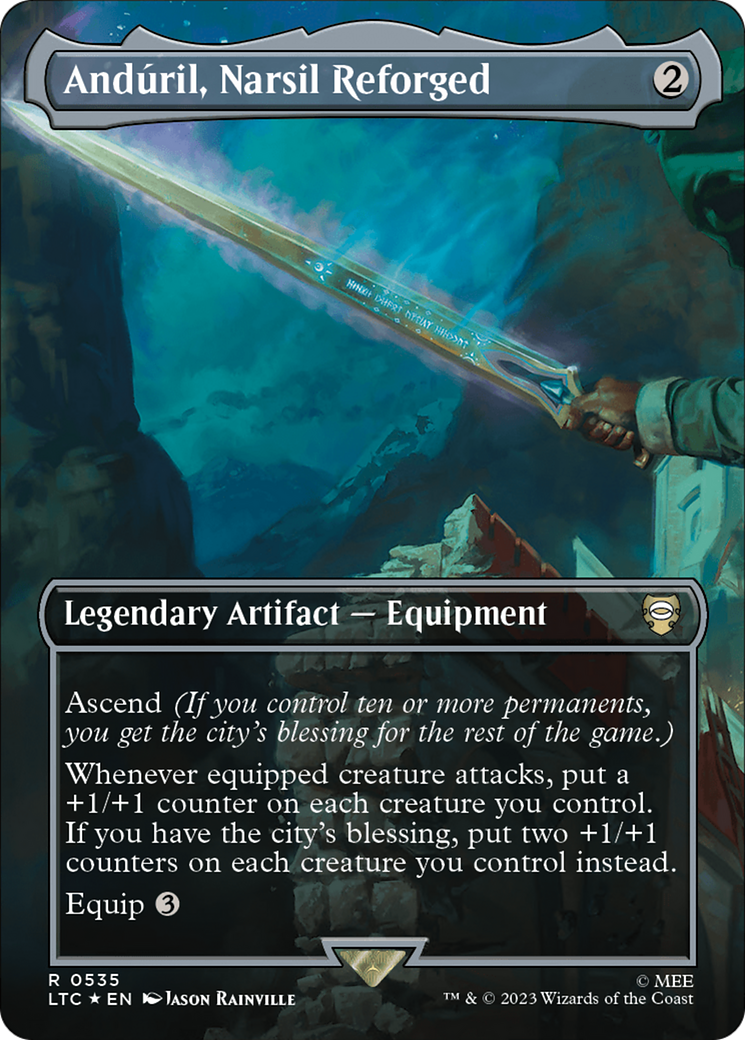 Anduril, Narsil Reforged (Borderless) (Surge Foil) [The Lord of the Rings: Tales of Middle-Earth Commander] | Arkham Games and Comics