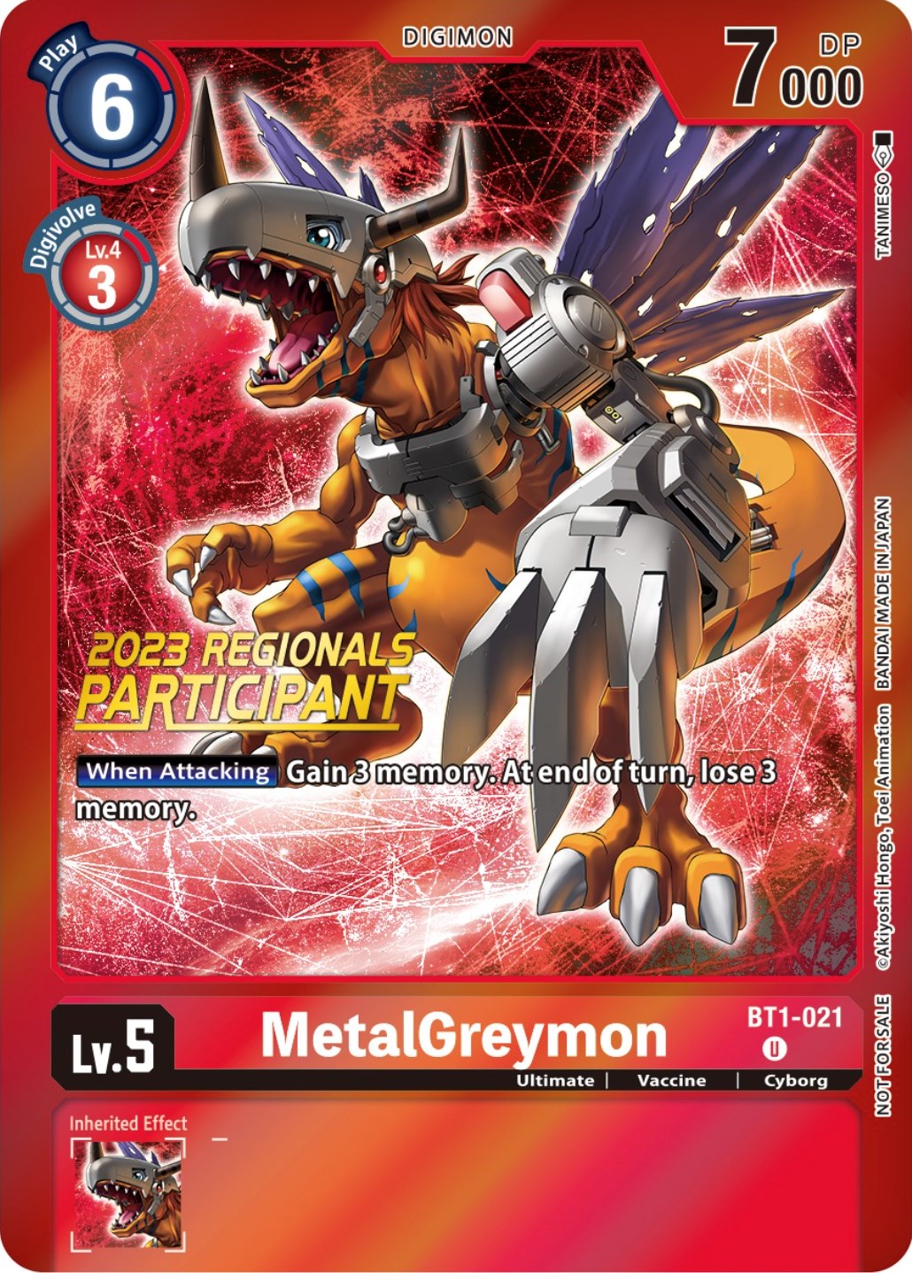 MetalGreymon [BT1-021] (2023 Regionals Participant) [Release Special Booster Promos] | Arkham Games and Comics