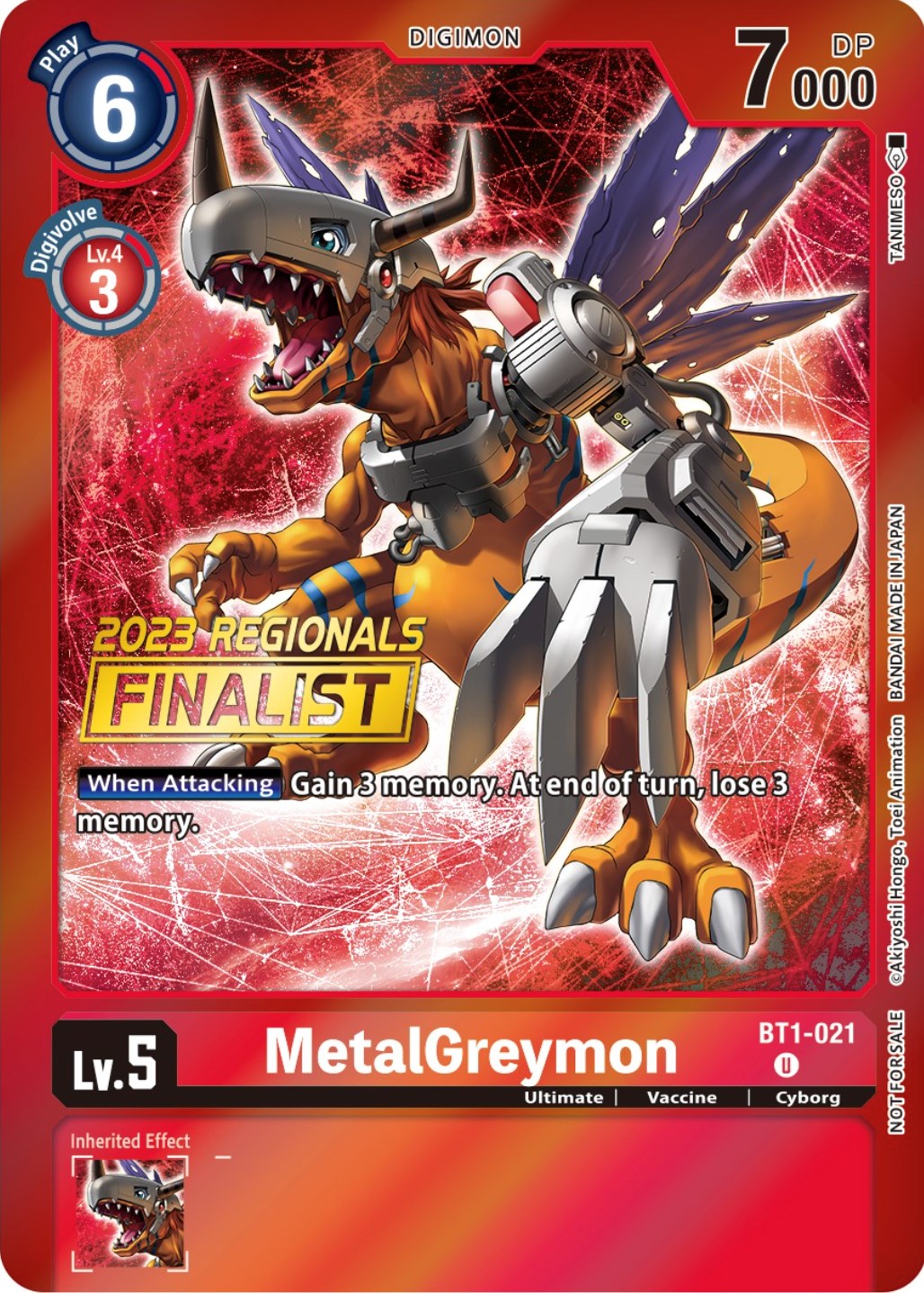 MetalGreymon [BT1-021] (2023 Regionals Finalist) [Release Special Booster Promos] | Arkham Games and Comics