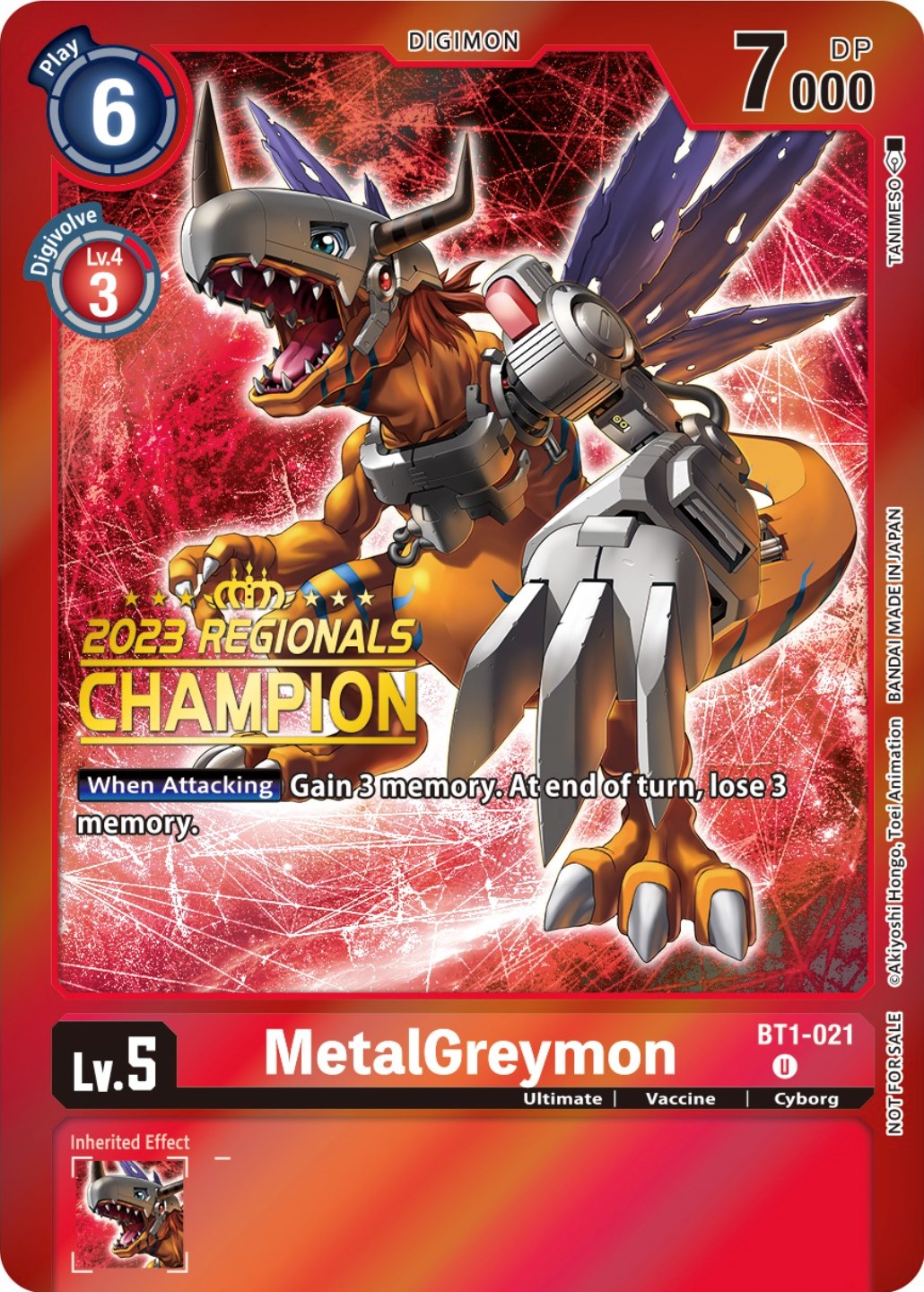 MetalGreymon [BT1-021] (2023 Regionals Champion) [Release Special Booster Promos] | Arkham Games and Comics