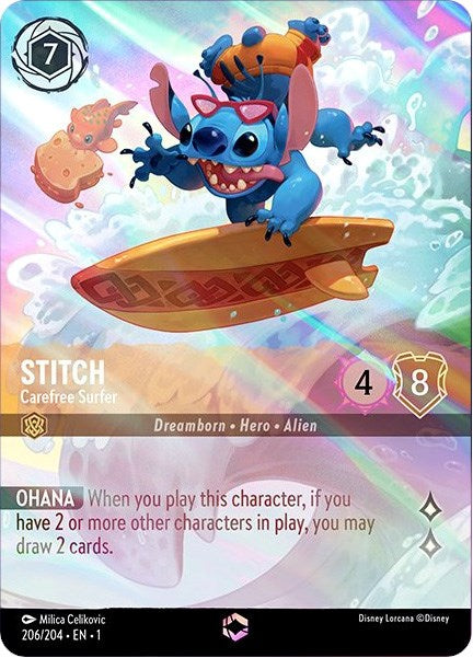 Stitch - Carefree Surfer (Enchanted) (206/204) [The First Chapter] | Arkham Games and Comics