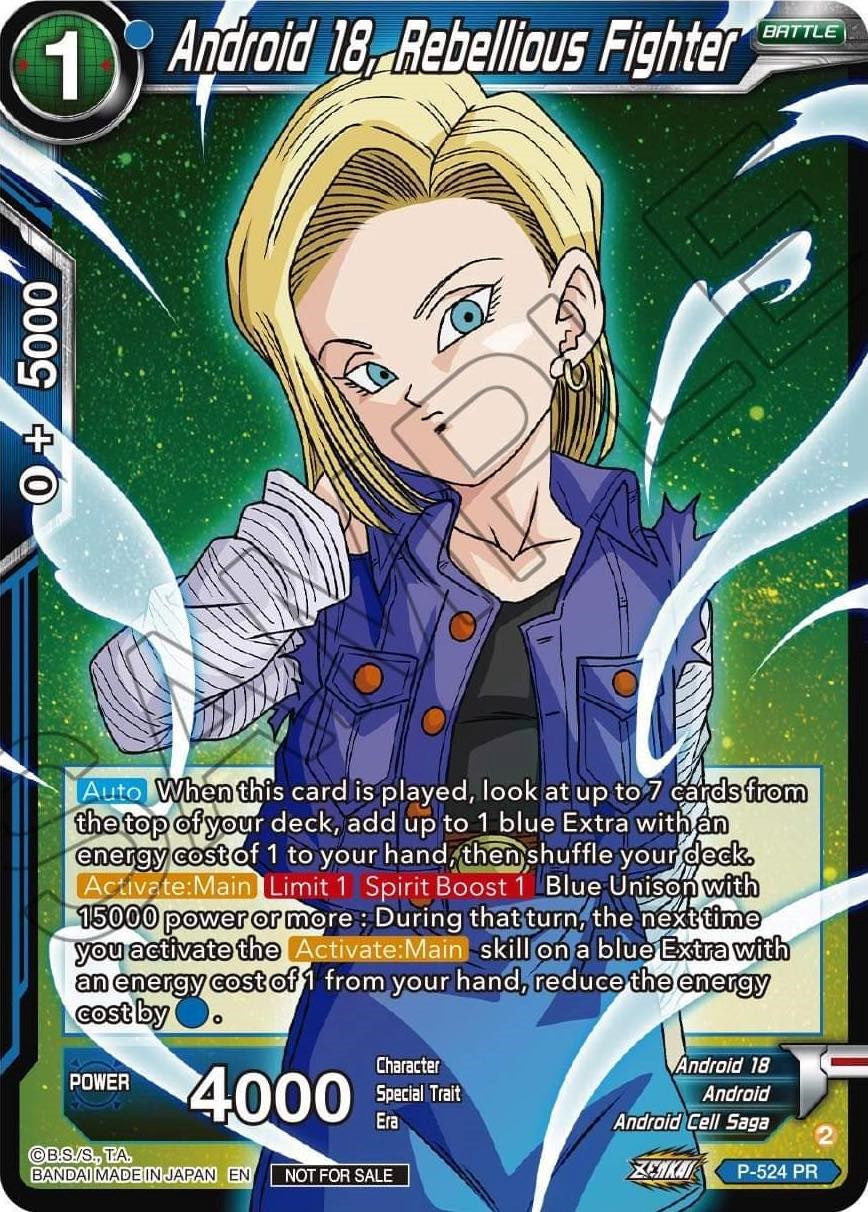 Android 18, Rebellious Fighter (Zenkai Series Tournament Pack Vol.5) (P-524) [Tournament Promotion Cards] | Arkham Games and Comics