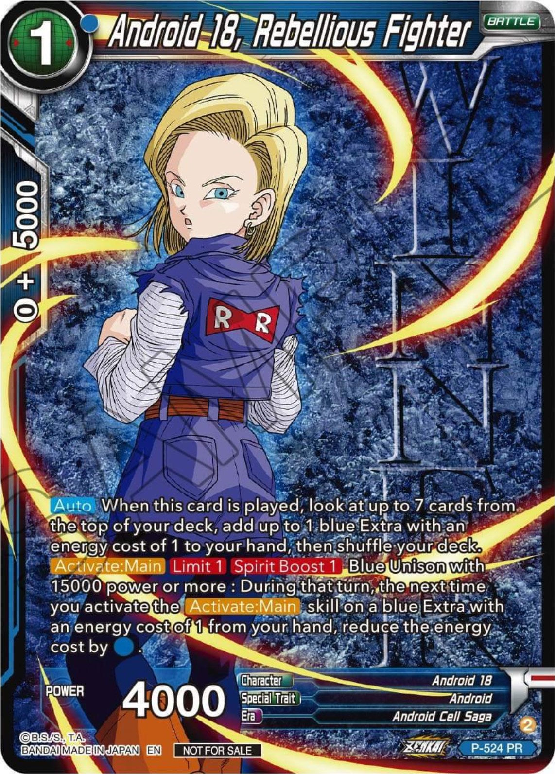 Android 18, Rebellious Fighter (Winner-Stamped) (Zenkai Series Tournament Pack Vol.5) (P-524) [Tournament Promotion Cards] | Arkham Games and Comics