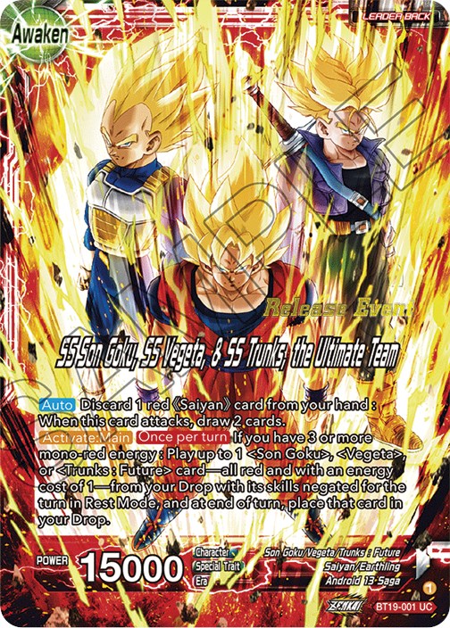 Son Goku & Vegeta & Trunks // SS Son Goku, SS Vegeta, & SS Trunks, the Ultimate Team (Fighter's Ambition Holiday Pack) (BT19-001) [Tournament Promotion Cards] | Arkham Games and Comics