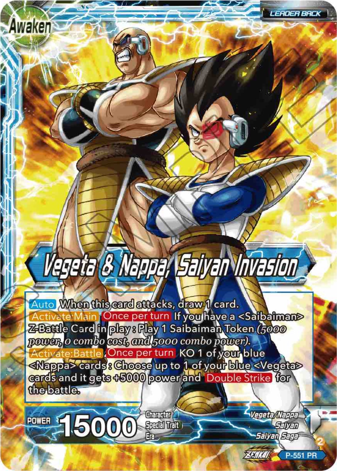 Nappa // Vegeta & Nappa, Saiyan Invasion (P-551) [Promotion Cards] | Arkham Games and Comics