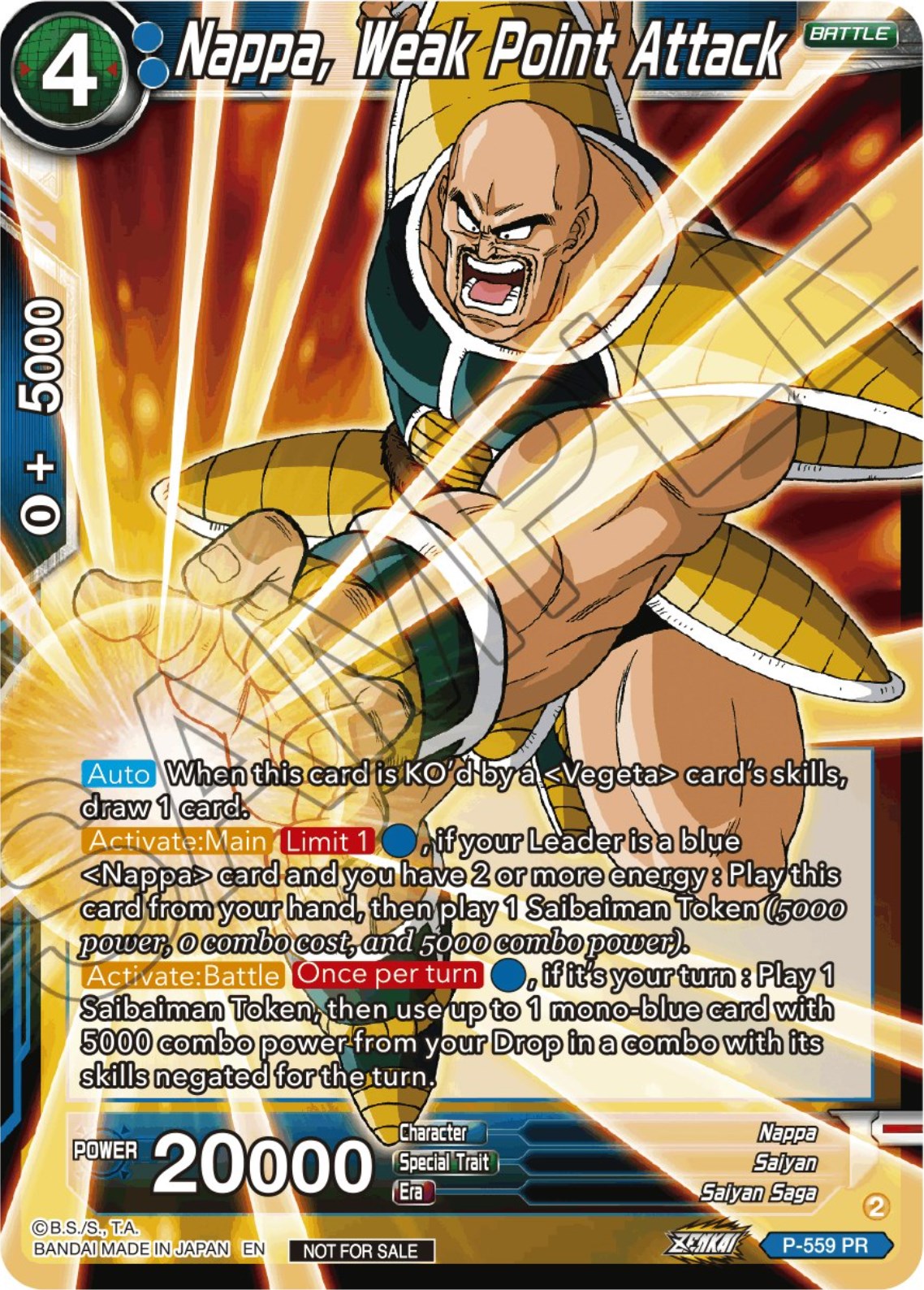 Nappa, Weak Point Attack (Zenkai Series Tournament Pack Vol.6) (P-559) [Tournament Promotion Cards] | Arkham Games and Comics