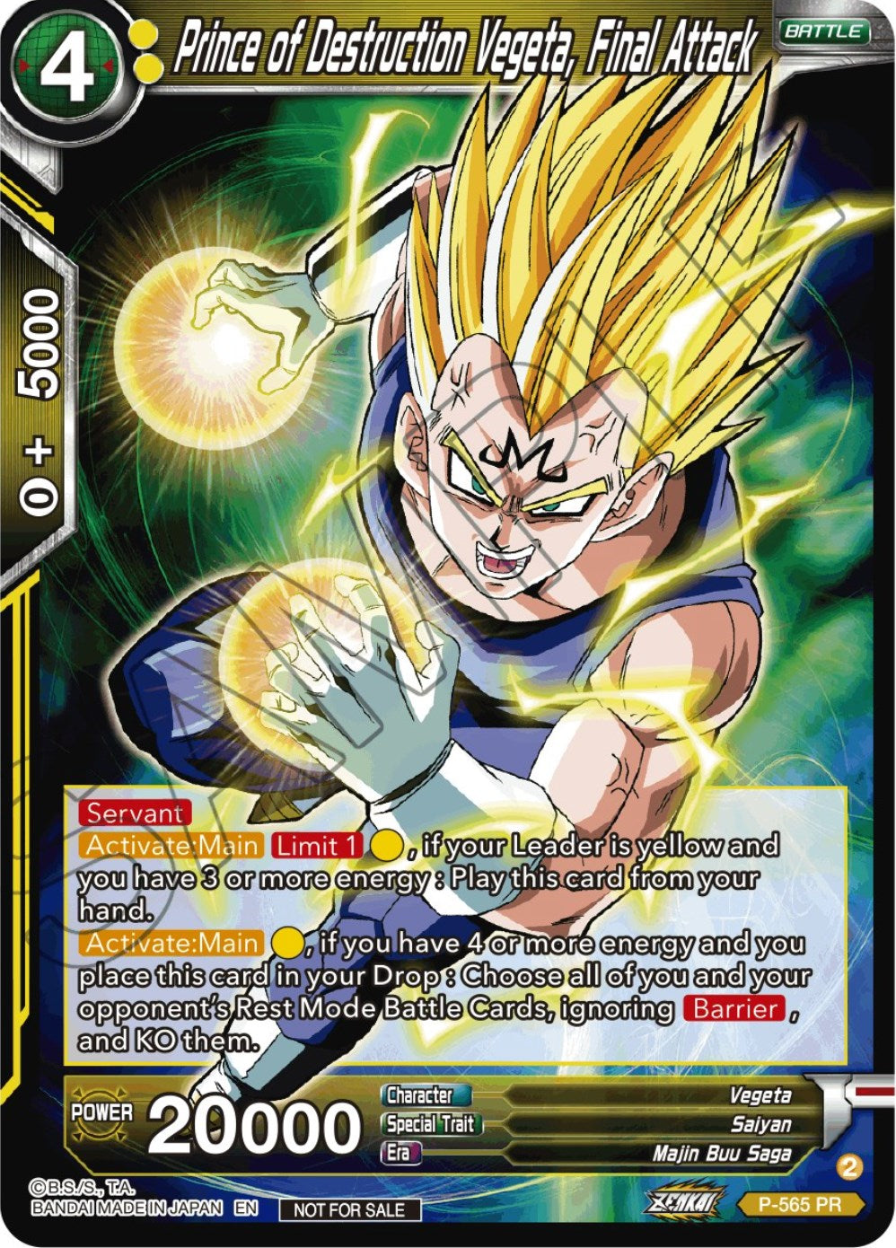 Prince of Destrcution Vegeta, Final Attack (Zenkai Series Tournament Pack Vol.6) (P-565) [Tournament Promotion Cards] | Arkham Games and Comics