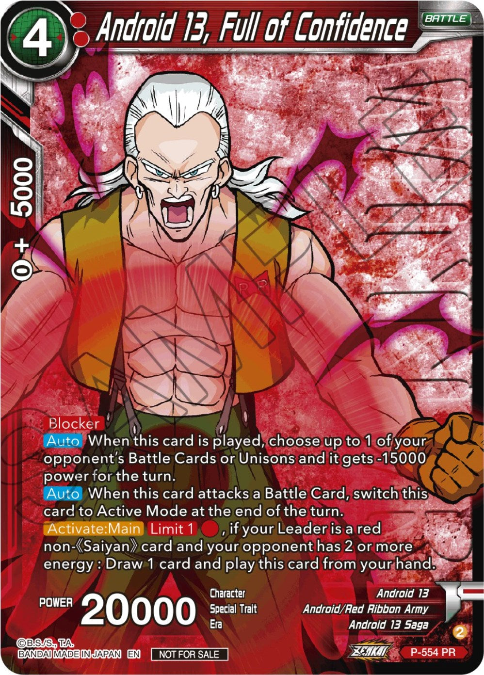 Android 13, Full of Confidence (Zenkai Series Tournament Pack Vol.6) (Winner) (P-554) [Tournament Promotion Cards] | Arkham Games and Comics