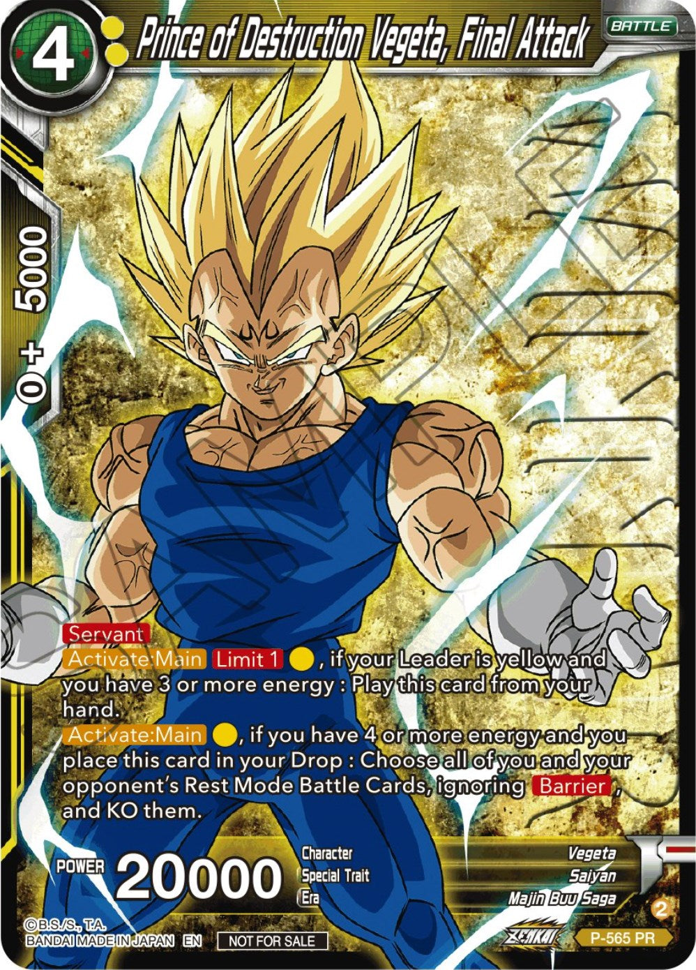 Prince of Destrcution Vegeta, Final Attack (Zenkai Series Tournament Pack Vol.6) (Winner) (P-565) [Tournament Promotion Cards] | Arkham Games and Comics
