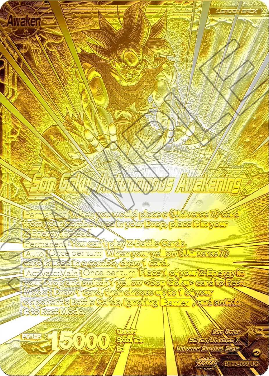 SSB Son Goku // Son Goku, Autonomous Awakening (2023 Championship Finals) (Gold Metal Foil) (BT23-099) [Tournament Promotion Cards] | Arkham Games and Comics