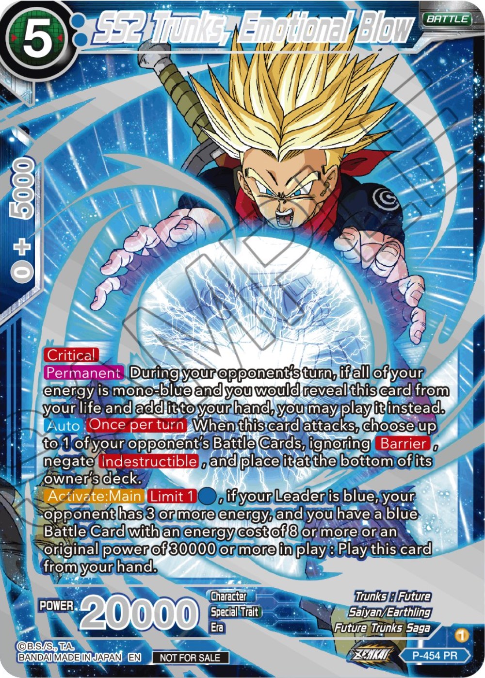 SS2 Trunks, Emotional Blow (Championship 2023 Reward Alternate Art Card Set) (Holo) (P-454) [Tournament Promotion Cards] | Arkham Games and Comics