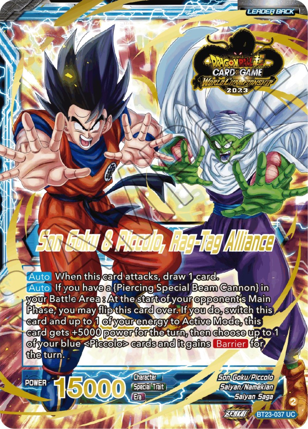 Son Goku // Son Goku & Piccolo, Rag-Tag Alliance (2023 Worlds ZENKAI 06 Leader Set) (BT23-037) [Tournament Promotion Cards] | Arkham Games and Comics