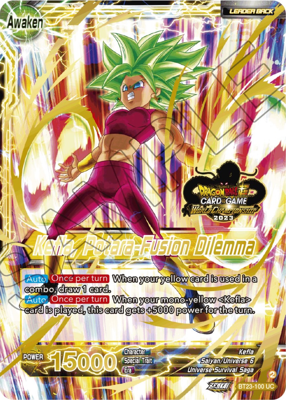 Kale & Caulifla // Kefla, Potara-Fusion Dilemma (2023 Worlds ZENKAI 06 Leader Set) (BT23-100) [Tournament Promotion Cards] | Arkham Games and Comics