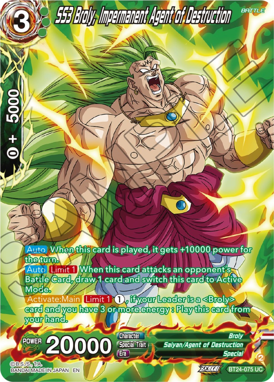 SS3 Broly, Impermanent Agent of Destruction (Collector Booster) (BT24-075) [Beyond Generations] | Arkham Games and Comics