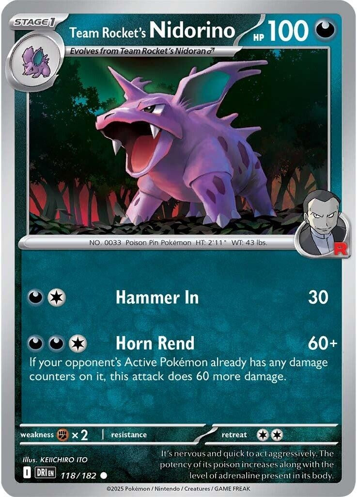 Image for Team Rocket's Nidorino (118/182) (DRI) - Pokemon | Arkham Games and Comics