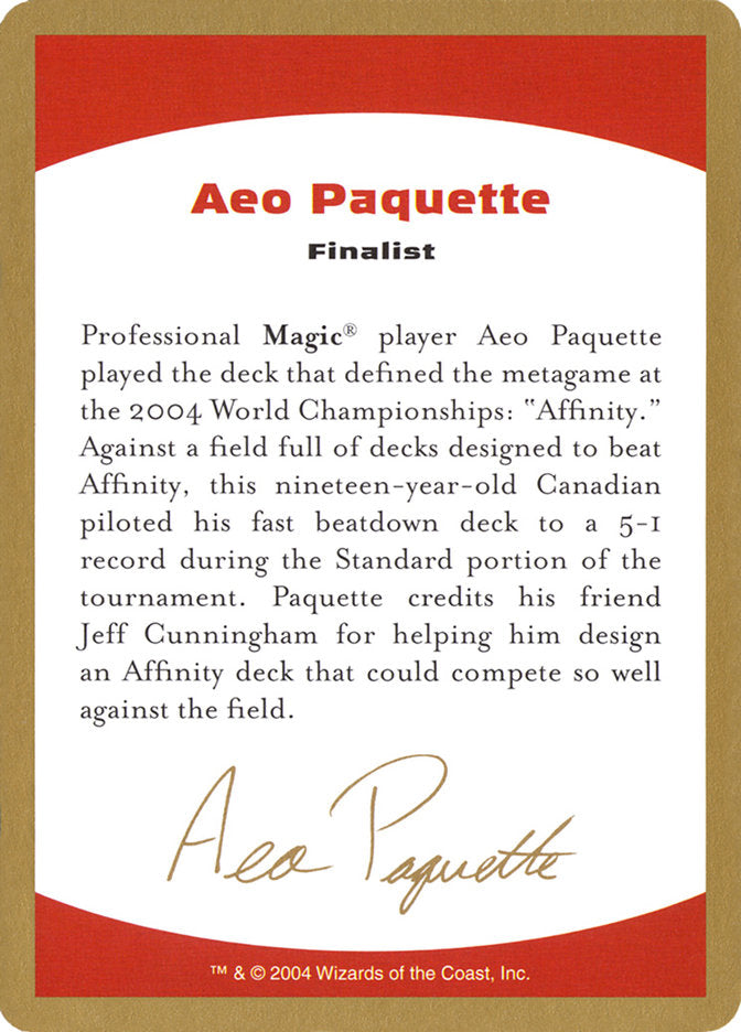 Aeo Paquette Bio [World Championship Decks 2004] | Arkham Games and Comics