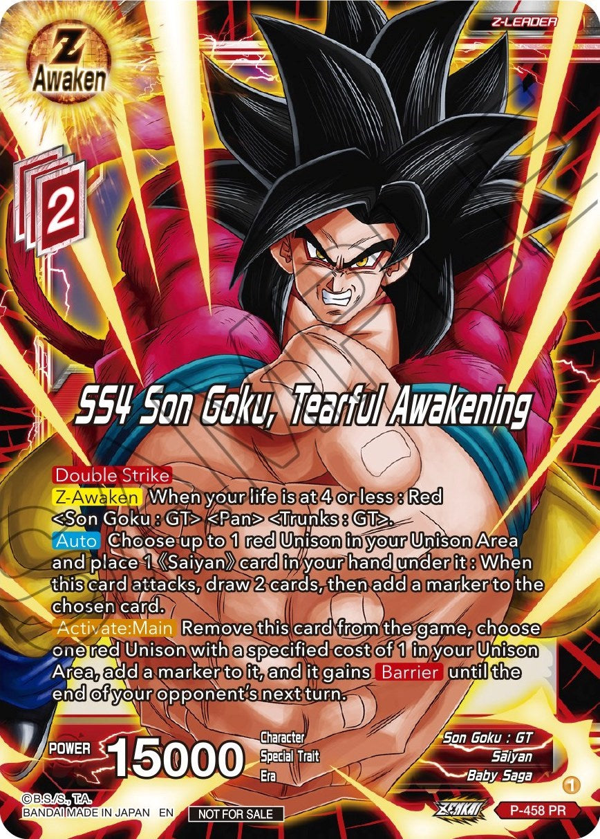 SS4 Son Goku, Tearful Awakening (Z03 Dash Pack) (P-458) [Promotion Cards] | Arkham Games and Comics