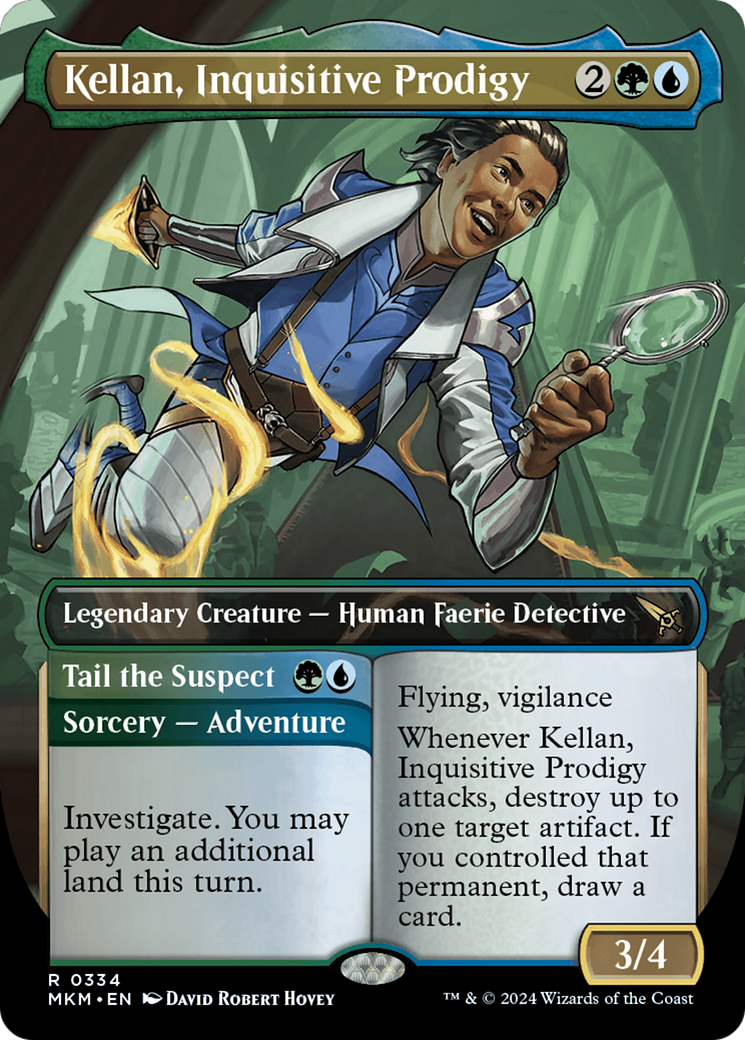 Kellan, Inquisitive Prodigy // Tail the Suspect (Borderless) [Murders at Karlov Manor] | Arkham Games and Comics
