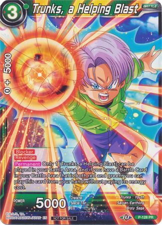 Trunks, a Helping Blast (Shop Tournament: Assault of Saiyans) (P-128) [Promotion Cards] | Arkham Games and Comics