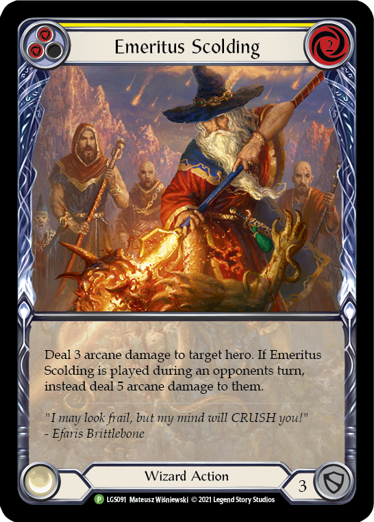 Emeritus Scolding (Yellow Extended Art) [LGS091] (Promo)  Rainbow Foil | Arkham Games and Comics