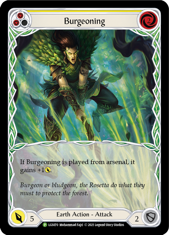 Burgeoning (Yellow) [LGS070] (Promo)  Rainbow Foil | Arkham Games and Comics