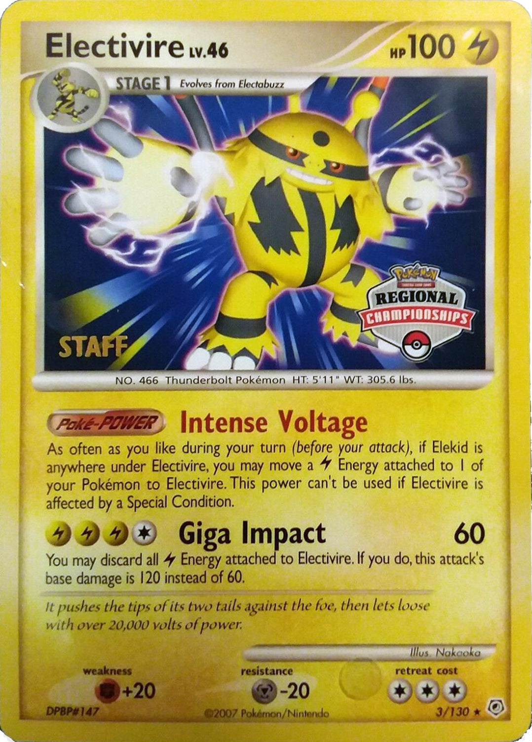 Electivire (003/130) (2008 Staff Regional Championships) [League & Championship Cards] | Arkham Games and Comics