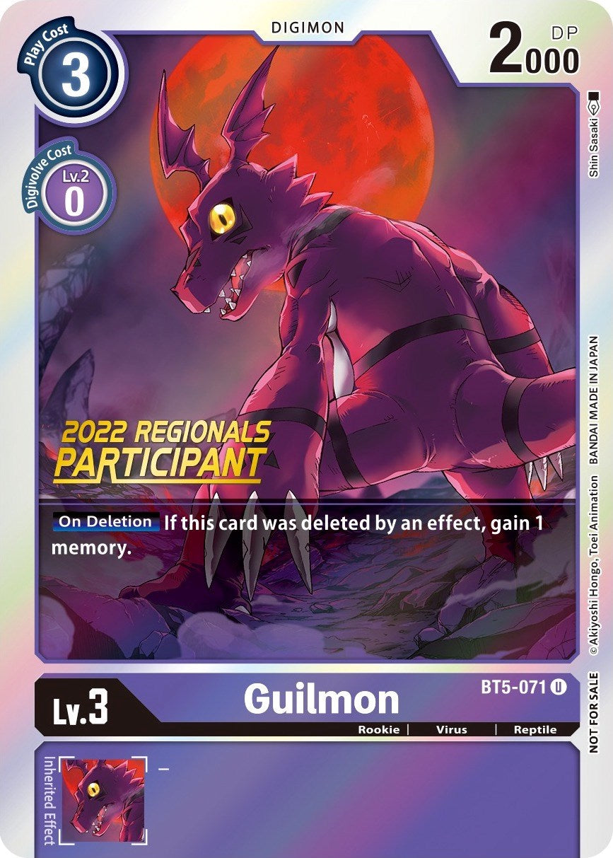 Guilmon [BT5-071] (2022 Championship Offline Regional) (Online Participant) [Battle of Omni Promos] | Arkham Games and Comics