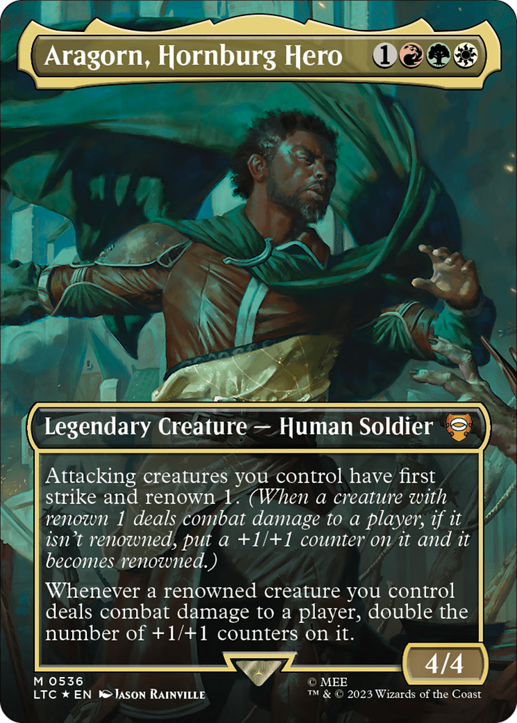 Aragorn, Hornburg Hero (Borderless) (Surge Foil) [The Lord of the Rings: Tales of Middle-Earth Commander] | Arkham Games and Comics