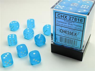 Frosted™ 12mm d6 Caribbean Blue™/white Dice Block™ (36 dice) | Arkham Games and Comics