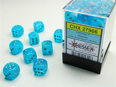 Luminary™ 12mm d6 Sky/silver Dice Block™ (36 dice) | Arkham Games and Comics