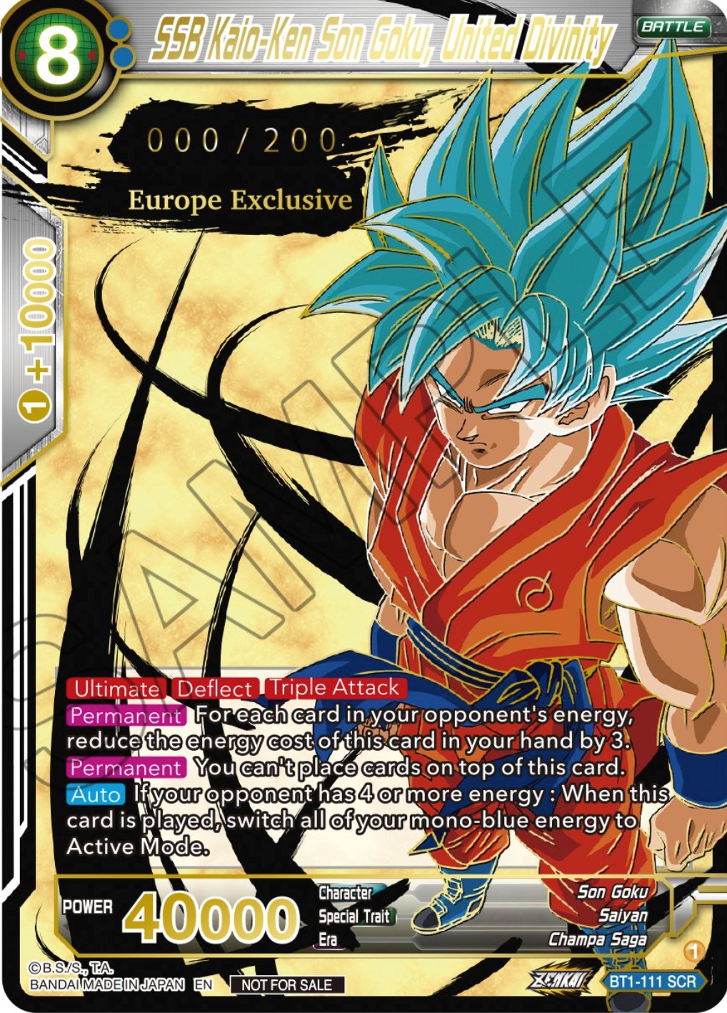 SSB Kaio-Ken Son Goku, United Divinity (European Zenkai Cup Top 16) (Serial Numbered) (BT1-111) [Tournament Promotion Cards] | Arkham Games and Comics