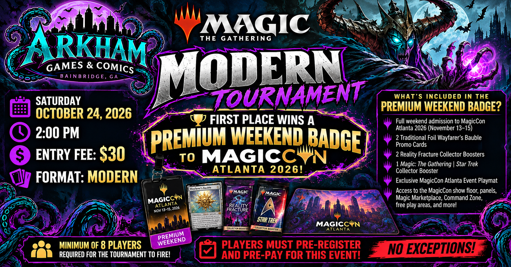 Modern tournament registration October 24 2026 | Arkham Games and Comics