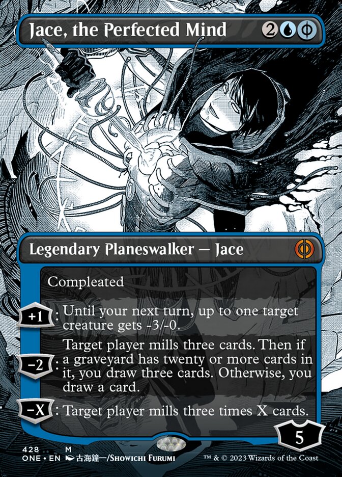 Jace, the Perfected Mind (Borderless Manga Step-and-Compleat Foil) [Phyrexia: All Will Be One] | Arkham Games and Comics