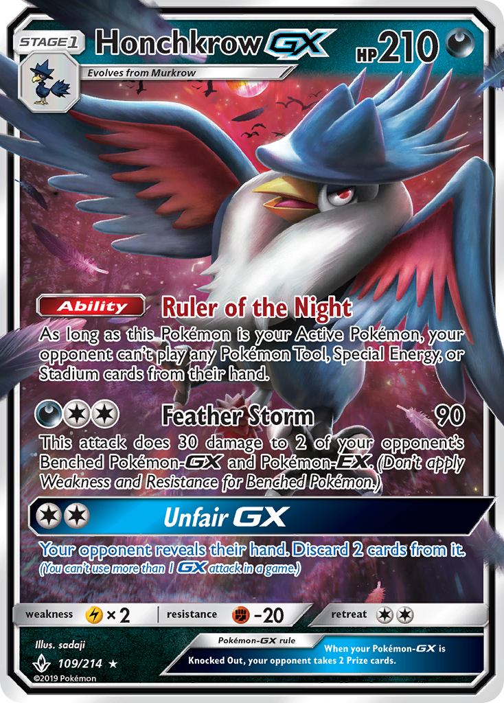 Honchkrow GX (109/214) [Sun & Moon: Unbroken Bonds] | Arkham Games and Comics