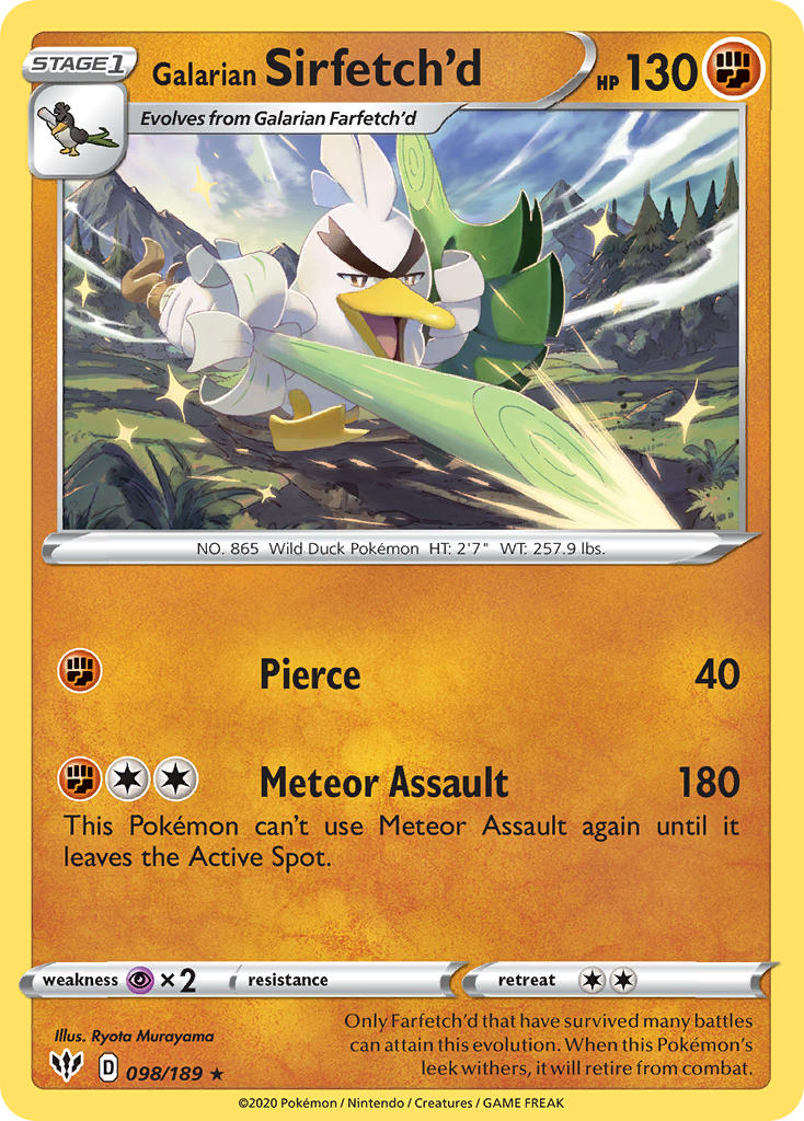 Galarian Sirfetch'd (098/189) (Cracked Ice holo) (Theme Deck Exclusive) [Sword & Shield: Darkness Ablaze] | Arkham Games and Comics