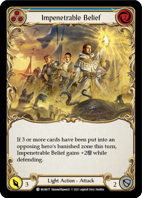 Impenetrable Belief (Blue) [MON077-RF] (Monarch)  1st Edition Rainbow Foil | Arkham Games and Comics