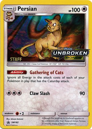 Persian (SM182) (Staff Prerelease Promo) [Sun & Moon: Black Star Promos] | Arkham Games and Comics