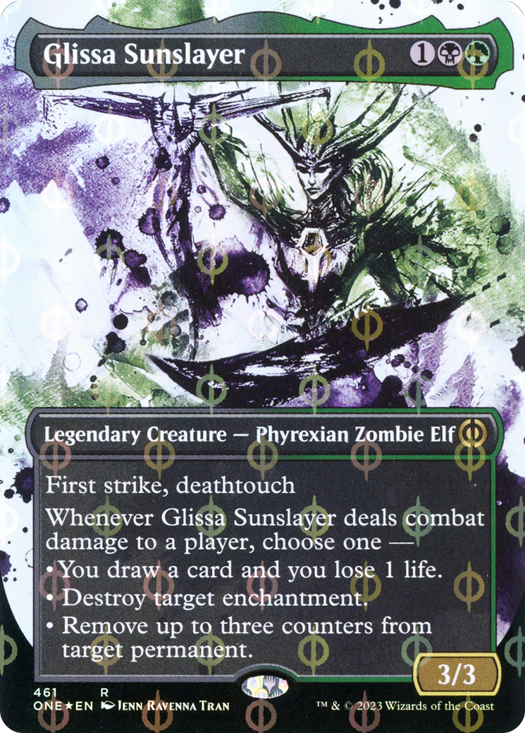 Glissa Sunslayer (Borderless Ichor Step-and-Compleat Foil) [Phyrexia: All Will Be One] | Arkham Games and Comics