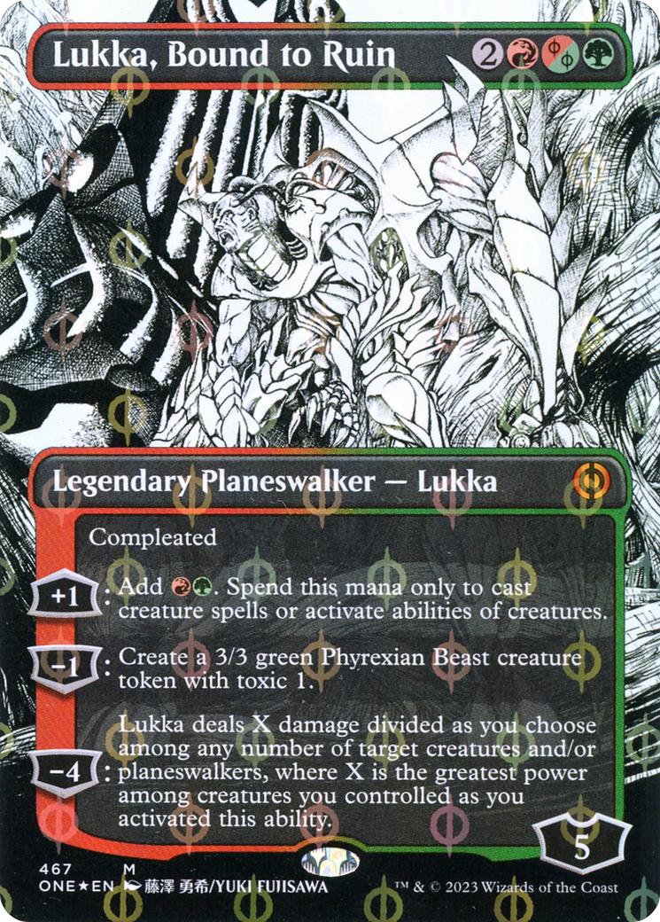 Lukka, Bound to Ruin (Borderless Manga Step-and-Compleat Foil) [Phyrexia: All Will Be One] | Arkham Games and Comics