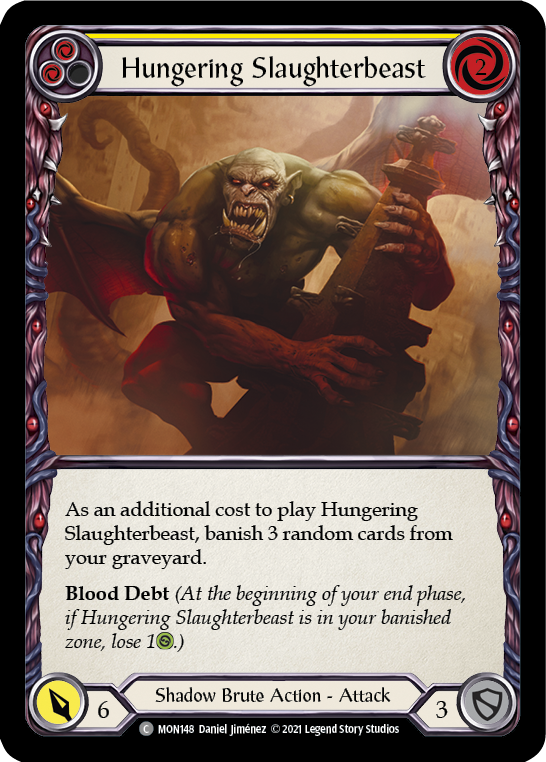 Hungering Slaughterbeast (Yellow) [MON148-RF] (Monarch)  1st Edition Rainbow Foil | Arkham Games and Comics