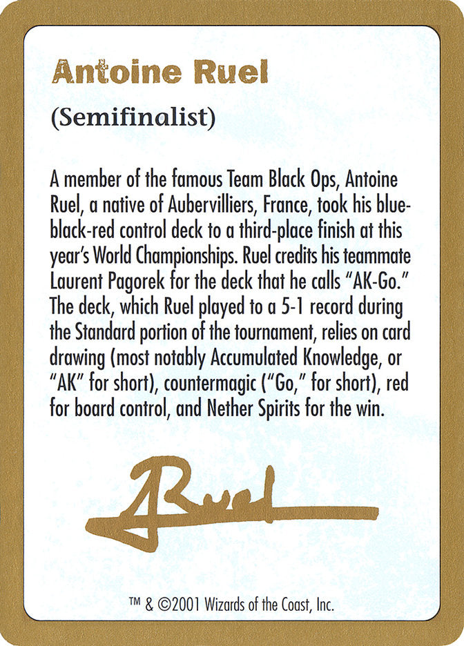 Antoine Ruel Bio [World Championship Decks 2001] | Arkham Games and Comics