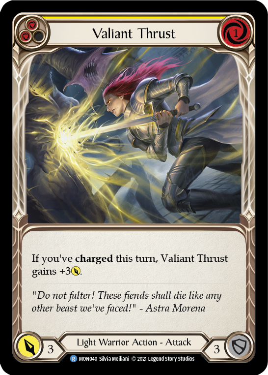 Valiant Thrust (Yellow) [MON040-RF] (Monarch)  1st Edition Rainbow Foil | Arkham Games and Comics