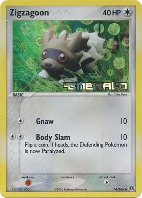 Zigzagoon (74/106) (Stamped) [EX: Emerald] | Arkham Games and Comics