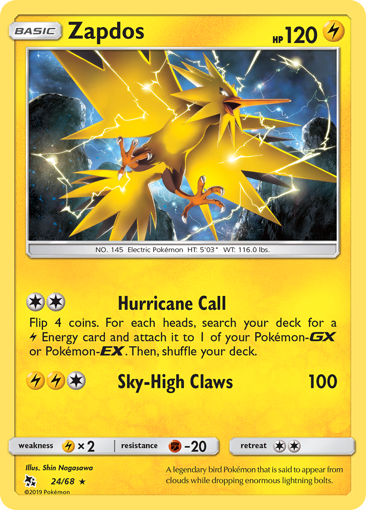 Zapdos (24/68) [Sun & Moon: Hidden Fates] | Arkham Games and Comics