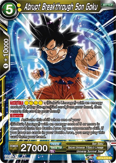 Abrupt Breakthrough Son Goku [BT4-076] | Arkham Games and Comics